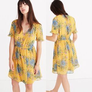 Madewell Sweetgrass Sheer Ruffle-Sleeve Dress Painted Blooms 30s Inspire Size 00